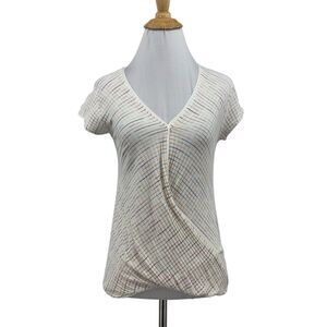 Maeve Shirt Womens XS White Multi Rainbow Stripe Leila Faux Wrap Anthropologie